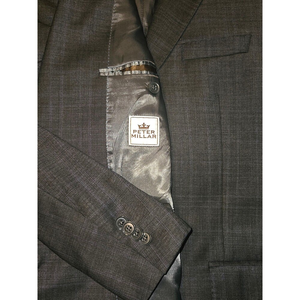 😎Pristine😎 PETER MILLAR Gray Pure Wool Subtle Plaid Jacket Sport Coat 40R
